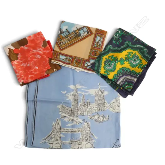 BAG 4 VINTAGE SCARVES: 1 labelled 100% silk