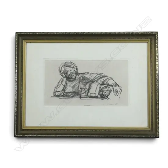 ANTHONY (TONY) STONES (NZ 1934-2016) MOTHER & CHILD, CHARCOAL ON PAPER, SIGNED & DATED '78 190x345mm