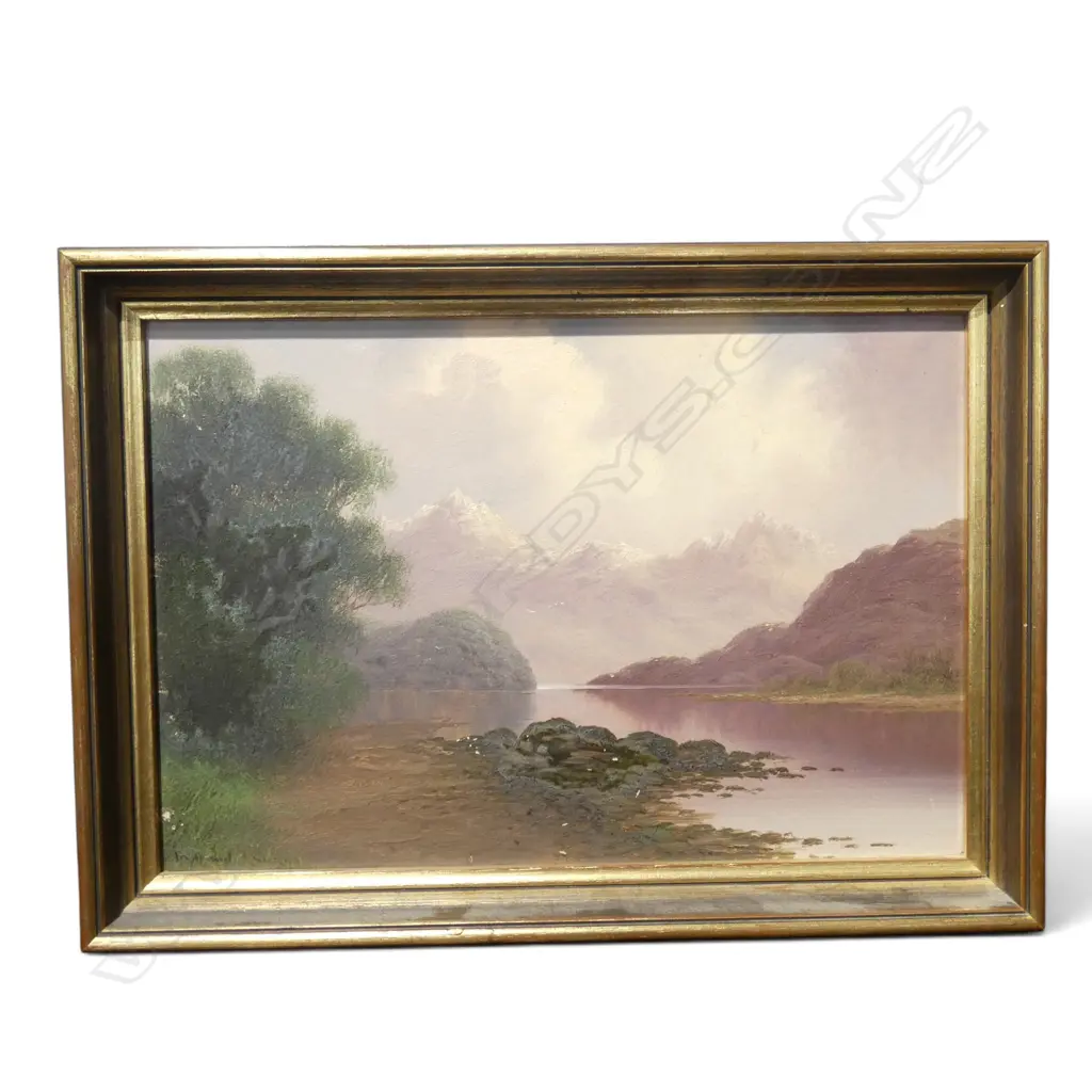 SIGNED ILLEGIBLY LOWER LEFT, SOUTH ISLAND LANDSCAPE, OIL ON BOARD, 245 X 360MM Image 1++