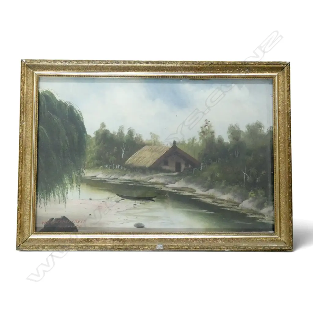 COLONIAL ARTIST UNKNOWN 'WHANGAREI CREEK AUCKLAND' OIL ON BOARD 470x710mm FRAME AF Image 1++