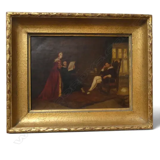ARTIST UNKNOWN, ELIZABETHAN SCENE, OIL ON CANVASBOARD, UNSIGNED in gilt frame 240x320mm