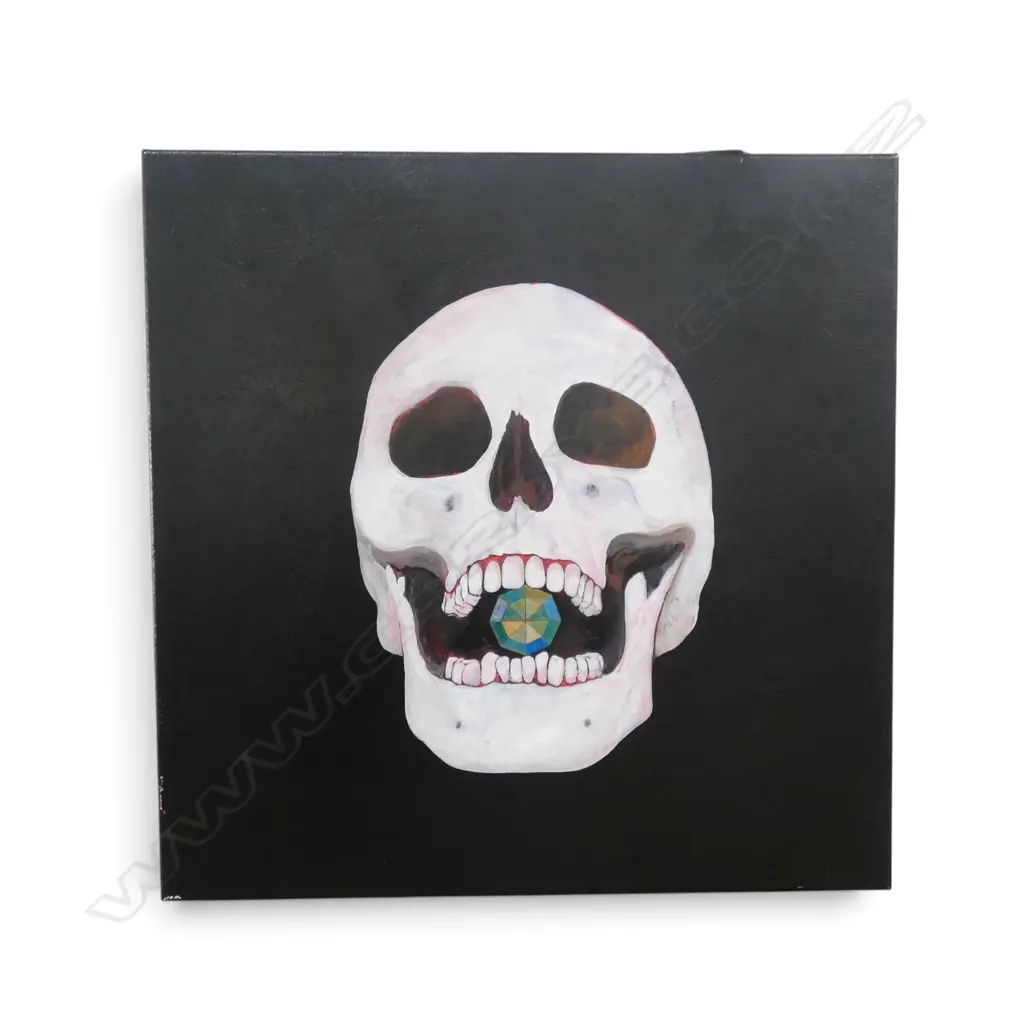 CONTEMPORARY ARTIST UNKNOWN, SKULL, ACRYLIC ON CANVAS 400x400mm Image 1++