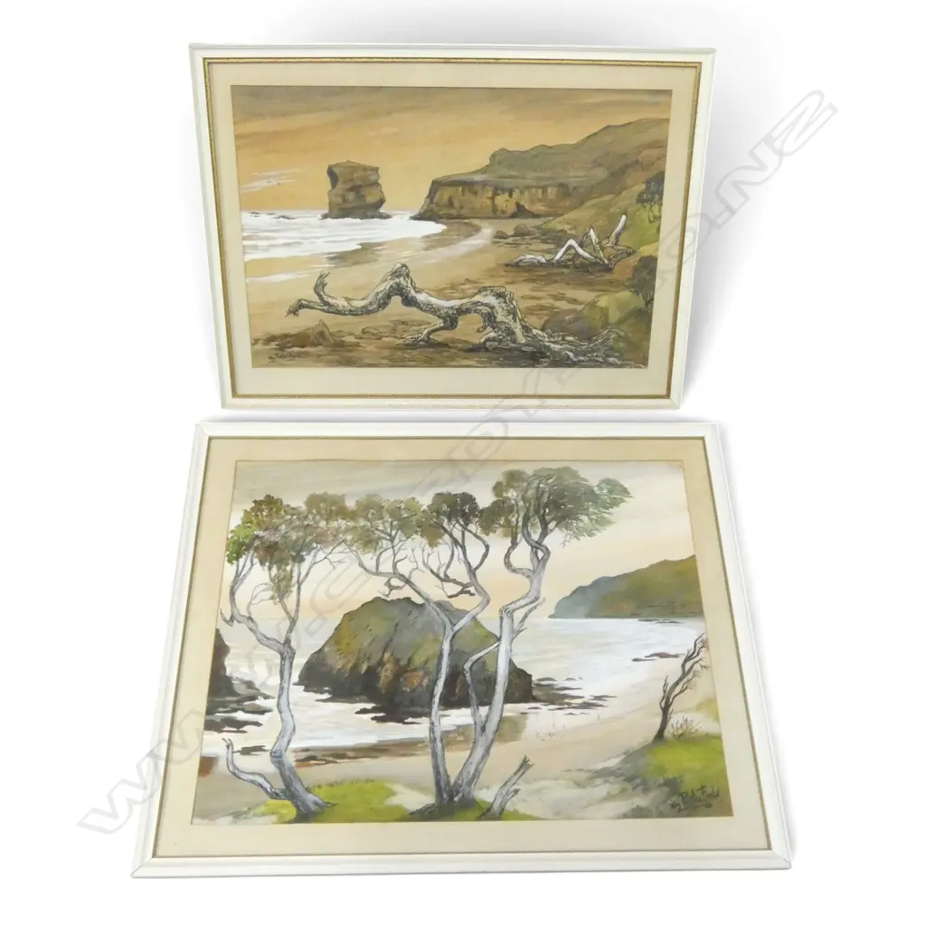 JOY PORTERFIELD, 'MAORI BAY & O'NEILLS BEACH', INK AND WASH (2), 470 X 600MM & 360 X 550MM  Image 1++