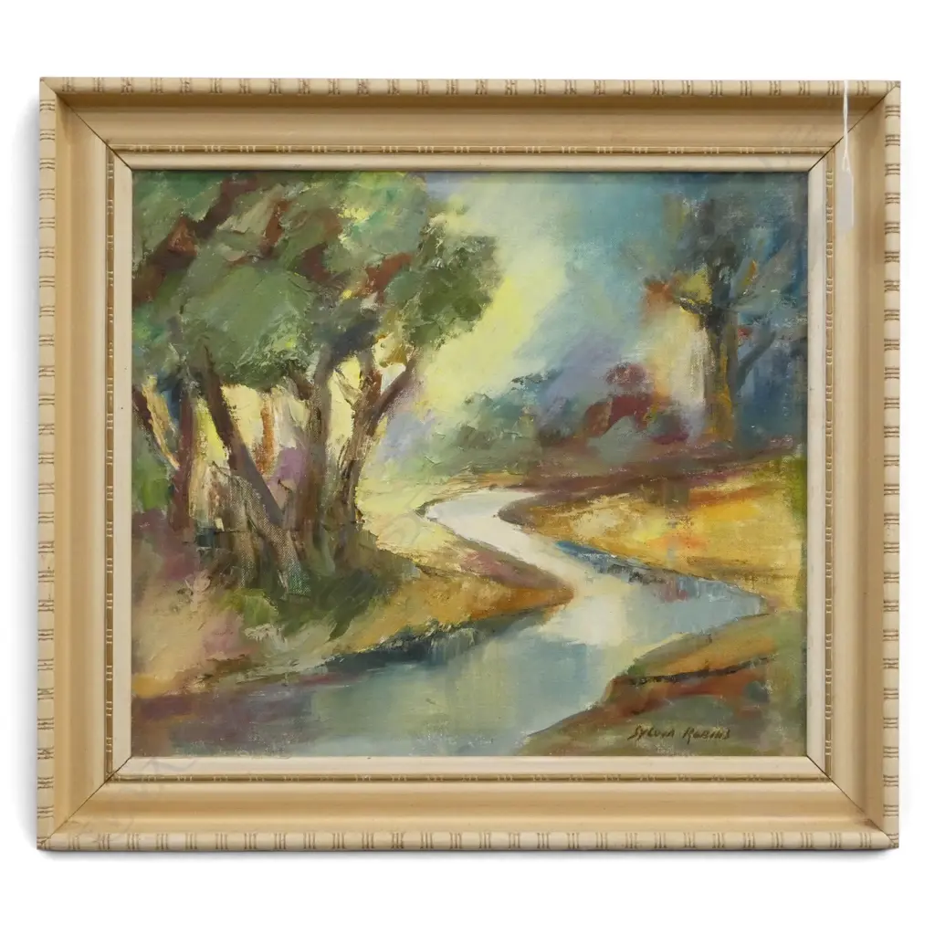 SYLVIA ROBINS 'RUNCIMAN STREAM, PAPAKURA, OIL ON CANVAS BOARD, SIGNED, 350 X 390mm Image 1++