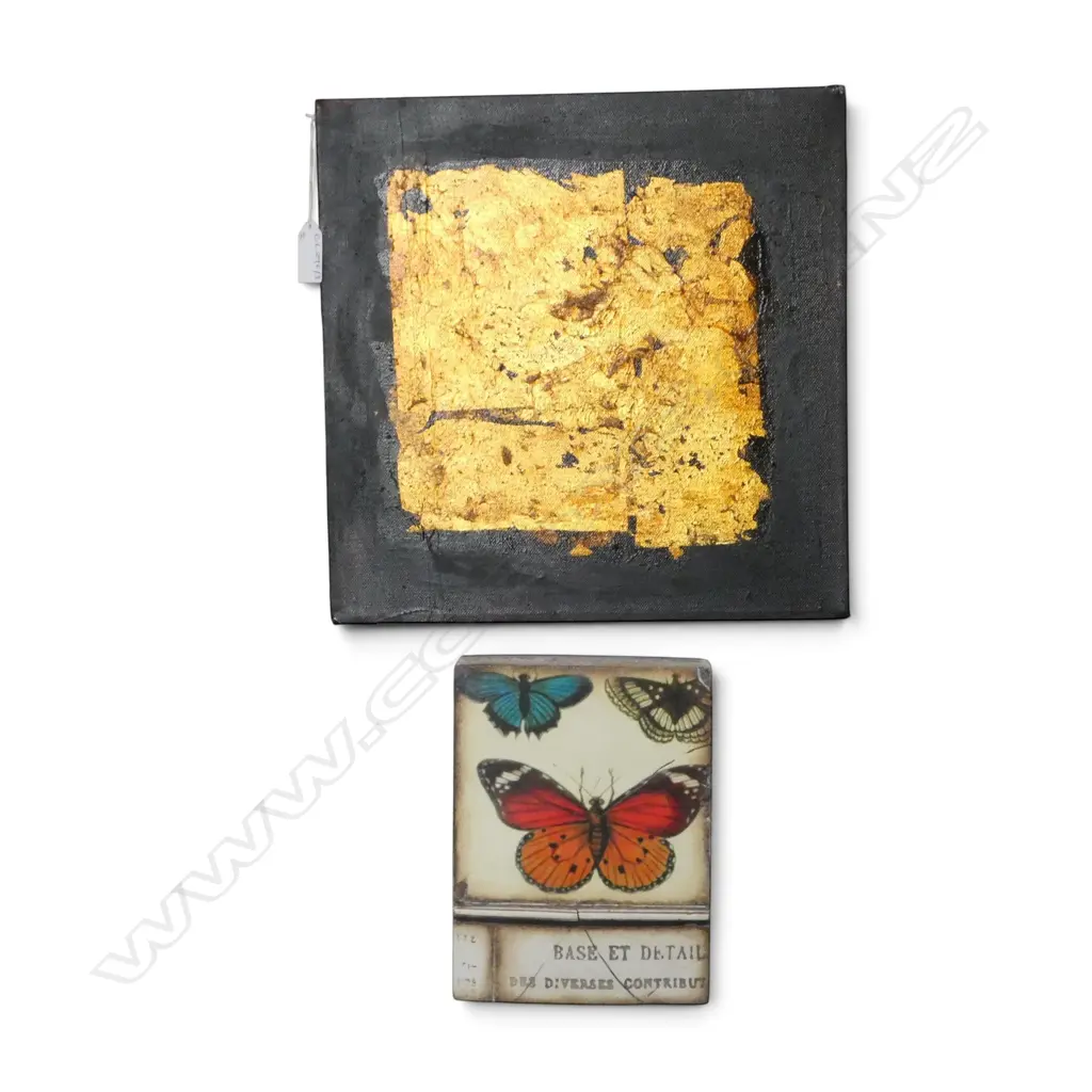 LIBBY LOCKHART 'ICON III' ACRYLIC ON CANVAS 305x305mm + SID DICKENS 'BUTTERFLIES' MEMORY TILE 200x150mm Image 1++