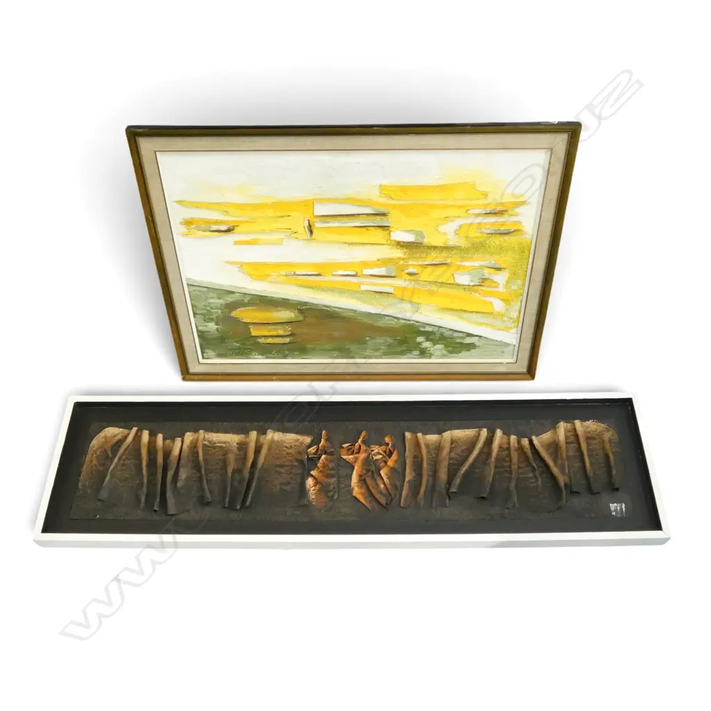 TWO MID CENTURY ABSTRACT MIXED MEDIA ARTWORKS  BY S JOHNSON & M HOLLY Image 1++