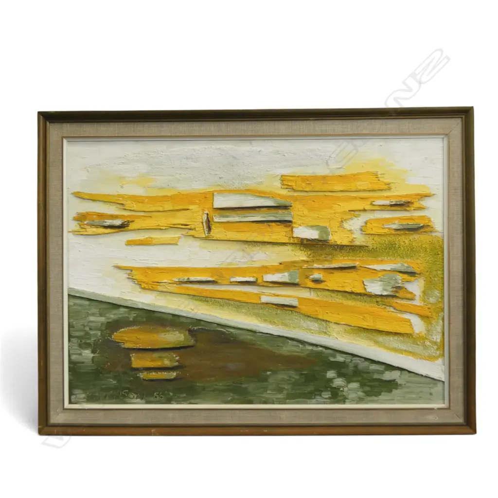 TWO MID CENTURY ABSTRACT MIXED MEDIA ARTWORKS  BY S JOHNSON & M HOLLY Image 1++