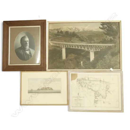 4 X ARTWORKS, MAP OF WAIPOUA FOREST, COLOURED ENGRAVING 'MASA FUERO', B/W 19TH PHOTO Ex John Perry Estate