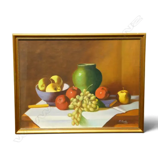 VINTAGE STILL LIFE PAINTING SIGNED ‘R.FREDA’, L.650MM W.500MM