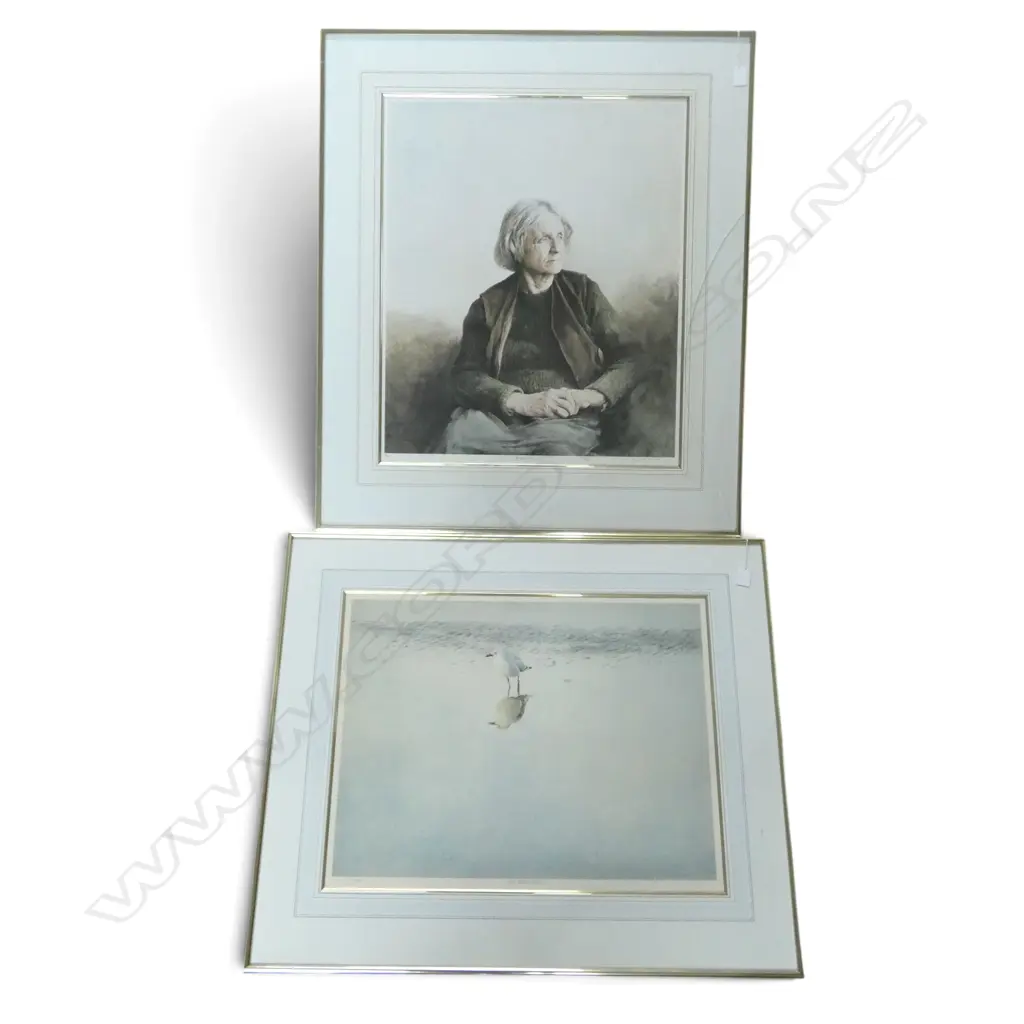 2 R CHING SIGNED PRINTS, RED BILLED GULL 310/850 & BLOOMSBURY GROUP 222/500  GLASS A/Fglass faults, 640x530mm Image 1++