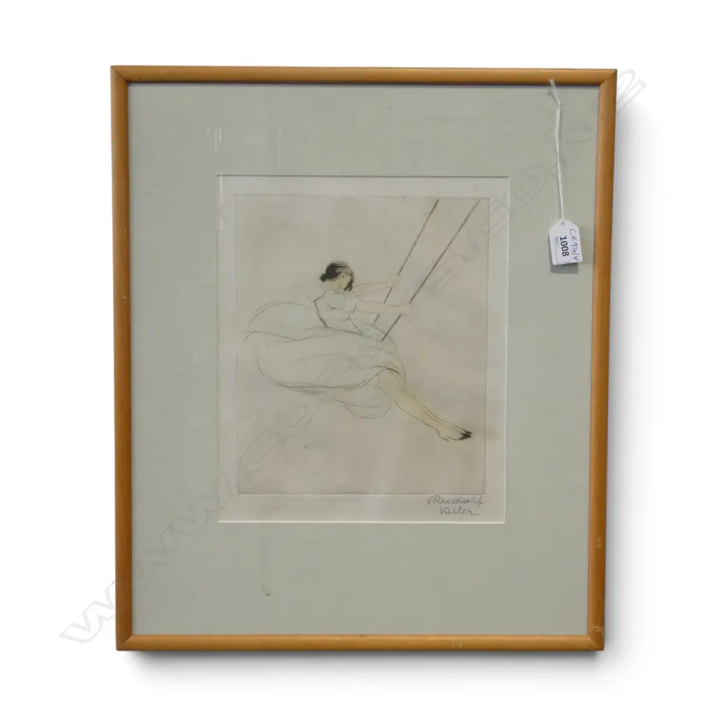 RUDOLF KELLER (1913-1974), YOUNG LADY FLYING ON A SWING, ETCHING 285x240mm  Image 1++