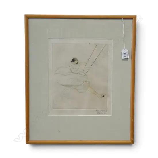 RUDOLF KELLER (1913-1974), YOUNG LADY FLYING ON A SWING, ETCHING 285x240mm 