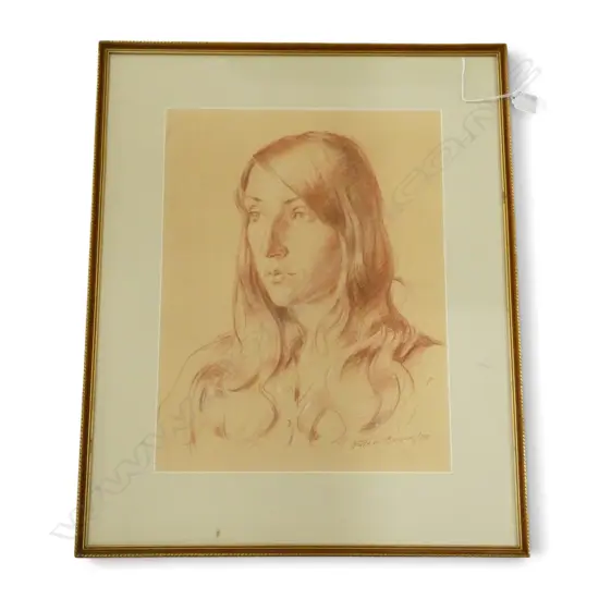 PETER BROWN, PORTRAIT OF A YOUNG WOMAN, CONTE CRAYON ON PAPER, SIGNED & DATED '70 420x320mm