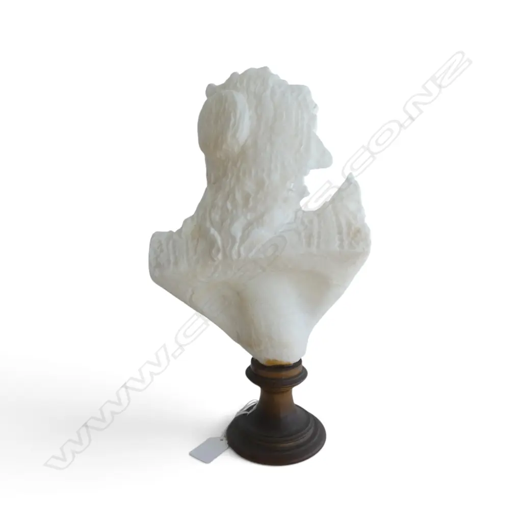 MARBILIZED FIGURAL BUST OF EDWARDIAN LADY ON BRONZE BASE H340MM Image 1++