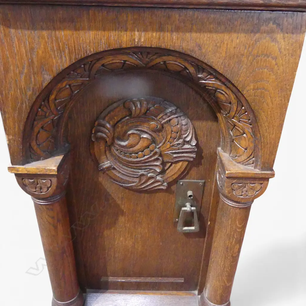 EARLY 20thC ANTIQUE OAK ARCH & PILLAR PANELED DESK w. LEATHER TOP 1320x700x775mm Image 1++
