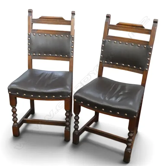 PR OF ENGLISH OAK & LEATHER CHAIRS by WOOD BROS