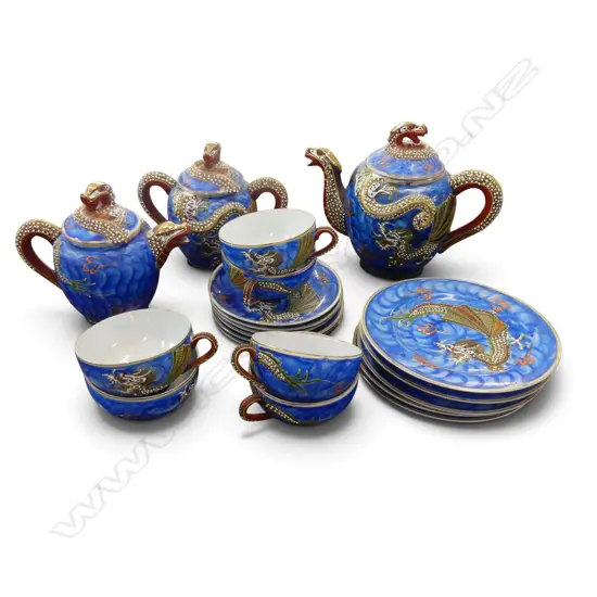 27 PCE JAPANESE TEA SET; 6 TRIOS, TEAPOT, MILK & SUGAR