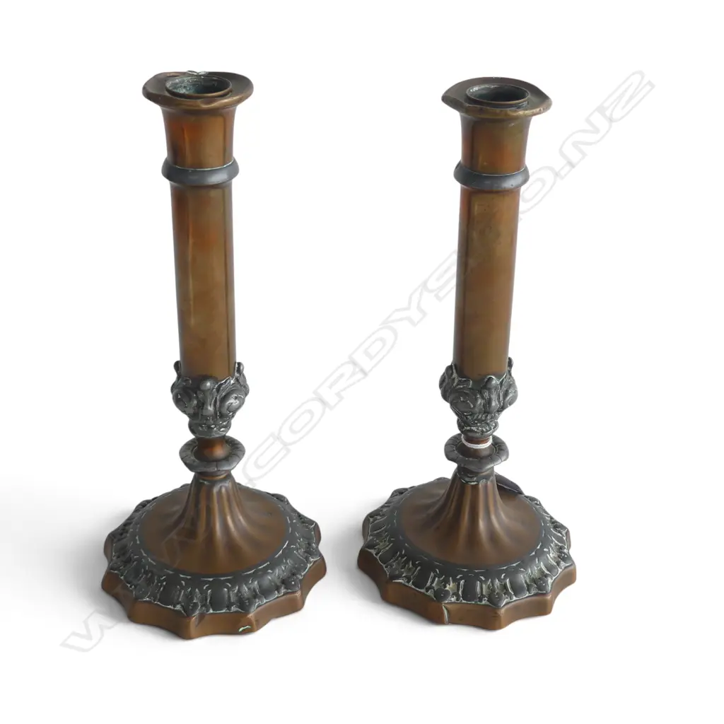 PR OF GOERGIAN COPPER & PEWTER CANDLESTICKS H240MM Image 1++