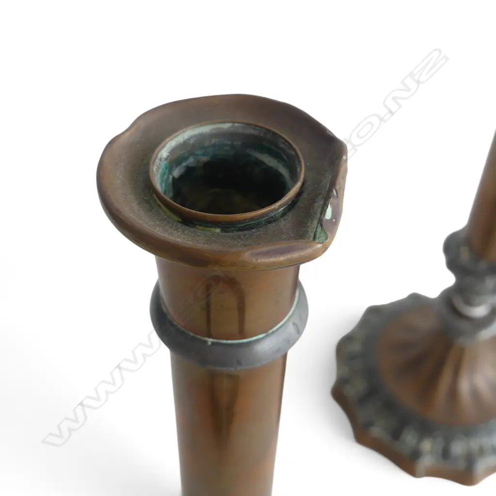PR OF GOERGIAN COPPER & PEWTER CANDLESTICKS H240MM Image 1++