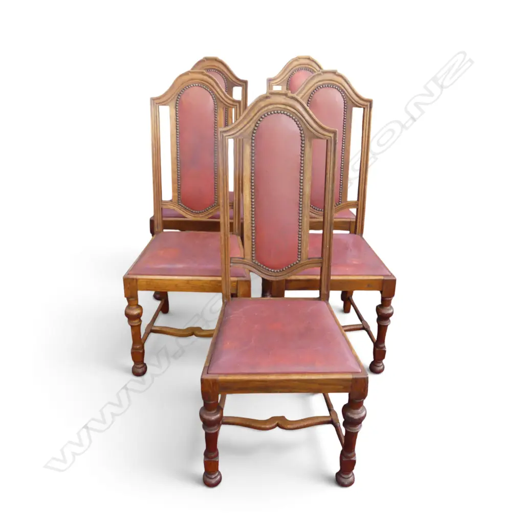 5 OAK & LEATHER DINING CHAIRS Image 1++