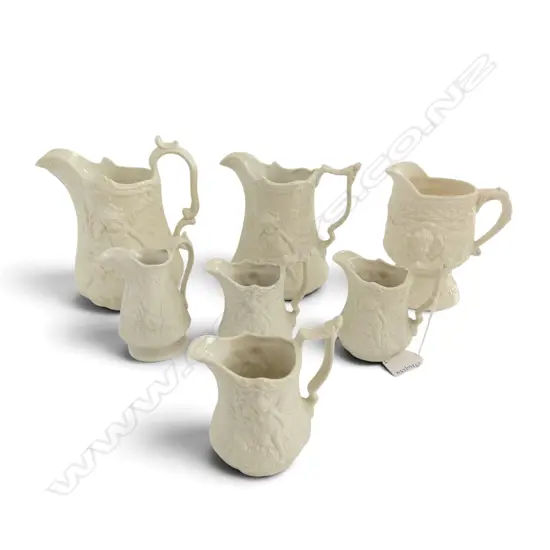 COLLECTION OF 7 STAFFORTSHIRE BLANC DE CHINE FIGURE JUGS H190 TALLEST 100MM SMALLEST