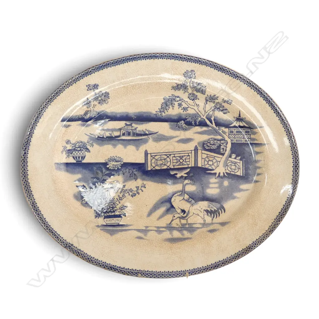 LG 20thC THOS TILL & SON 'CLYDE' BLUE & WHITE ASHET W.460mm Image 1++