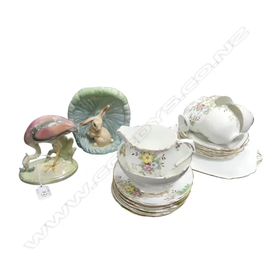 STANLEY PART TEA SERVICE + SYLVAC & OTHER CHINA ORNAMENTS