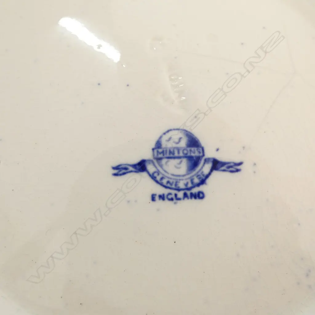MINTON 'GENEVE' c.1900 blue & white JUG & BASIN + TOOTHBRUSH SET bowl w small star crack Image 1++