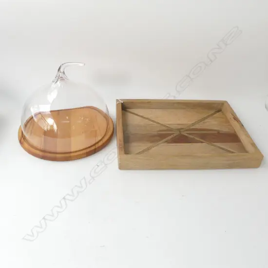 WOODEN TRAY 310x415mm + GLASS FOOD DOME
