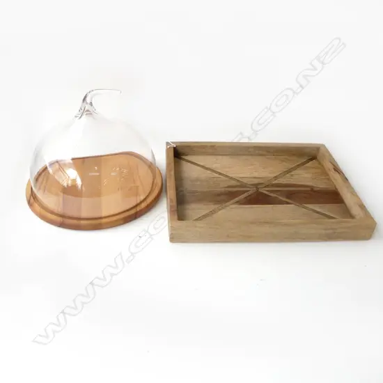 WOODEN TRAY 310x415mm + GLASS FOOD DOME