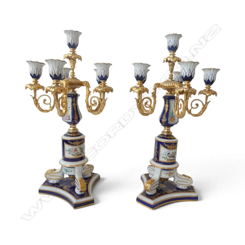 2 ITALIAN PORCELAIN & GILT METAL CANDELABRAS H.420mm  Image 1++