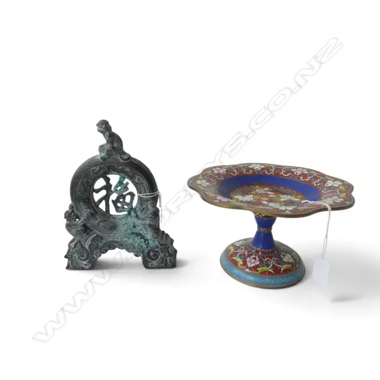 CLOISONNE COMPORT & CHINESE BRASS ORNAMENT H.200mm