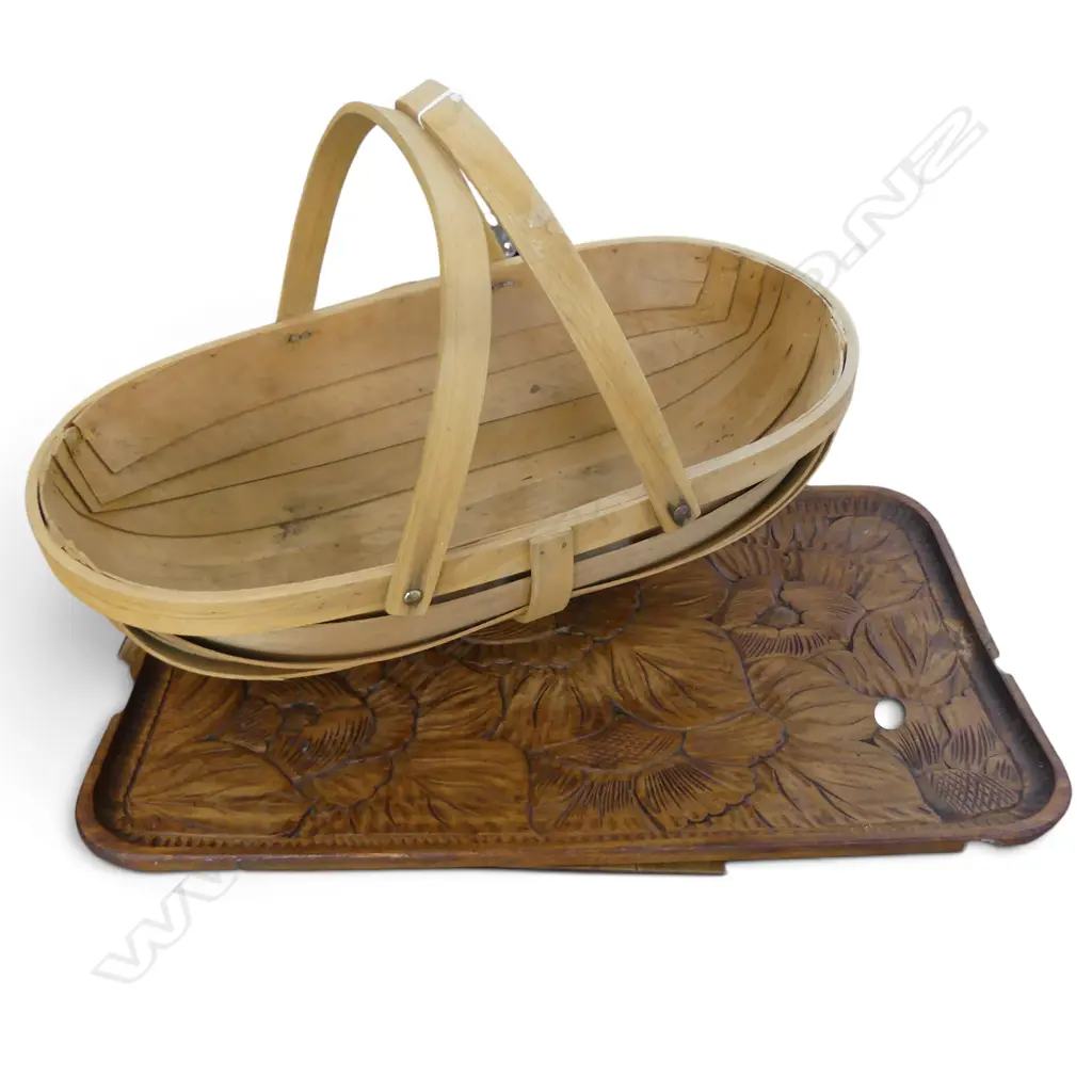 WOODEN TRUG BASKET W.540mm + TRAY 335x560mm Image 1++