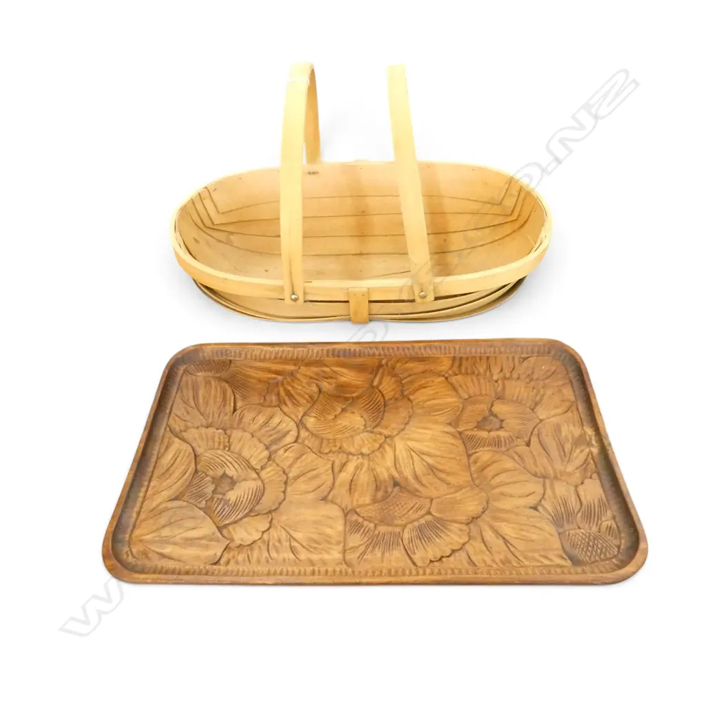 WOODEN TRUG BASKET W.540mm + TRAY 335x560mm Image 1++