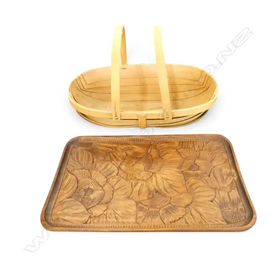 WOODEN TRUG BASKET W.540mm + TRAY 335x560mm