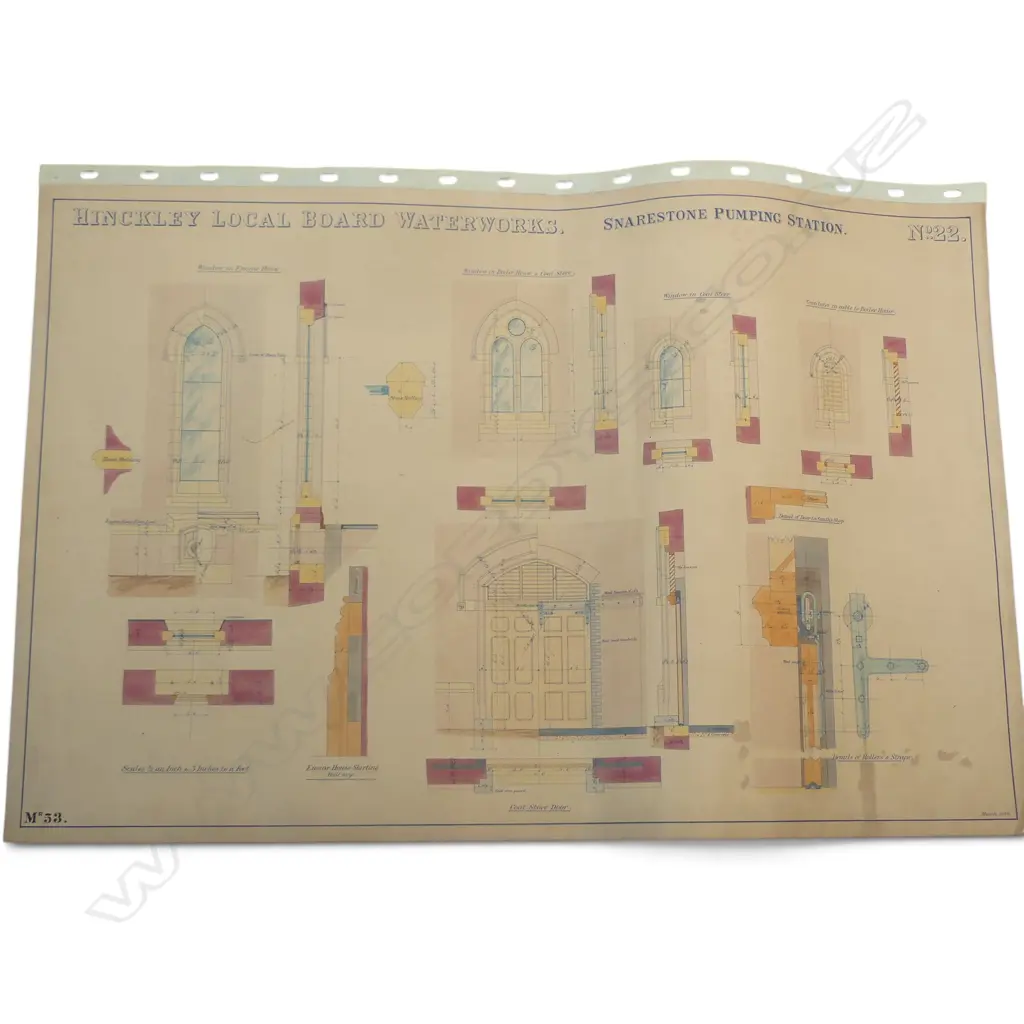 5 LATE 19thC HINCKLEY LOCAL BOARD WATERWORKS PLANS, ON CANVAS, 680x980mm Image 1++