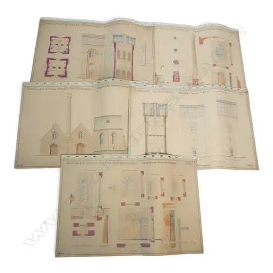 5 LATE 19thC HINCKLEY LOCAL BOARD WATERWORKS PLANS, ON CANVAS, 680x980mm