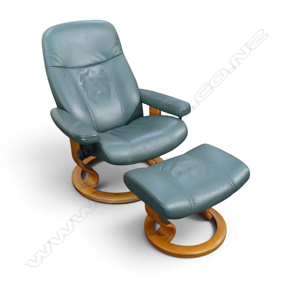 EKORNES NORWAY STRESSLESS GREEN LEATHER RECLINER & FOOTREST Image 1++