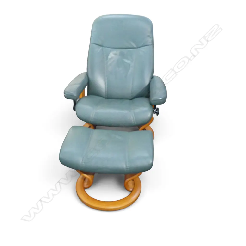 EKORNES NORWAY STRESSLESS GREEN LEATHER RECLINER & FOOTREST Image 1++