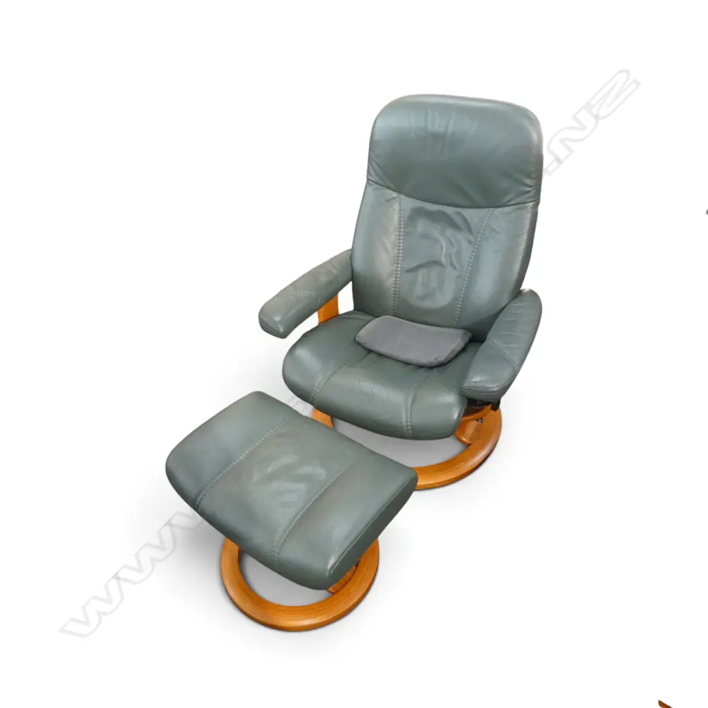 EKORNES NORWAY STRESSLESS GREEN LEATHER RECLINER & FOOTREST Image 1++