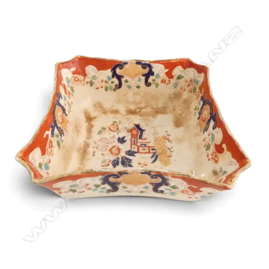ENGLISH C1900 BOWL oriental pattern Imari palette. Stained. W.210mm