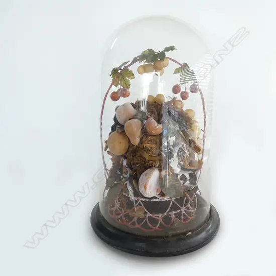 ANTIQUE GLASS DOME w. FAUX FRUIT H.500mm