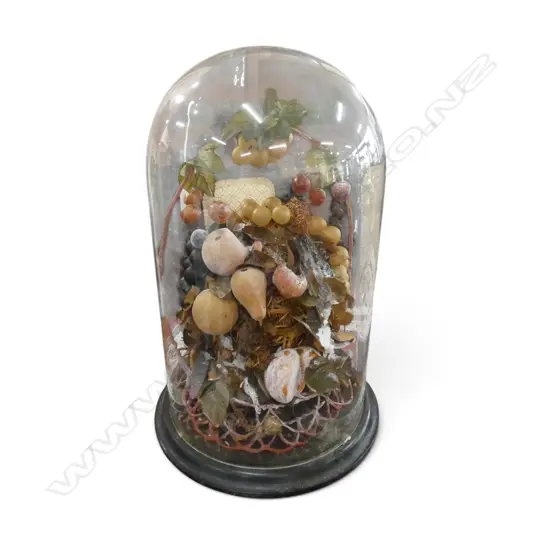 ANTIQUE GLASS DOME w. FAUX FRUIT H.500mm