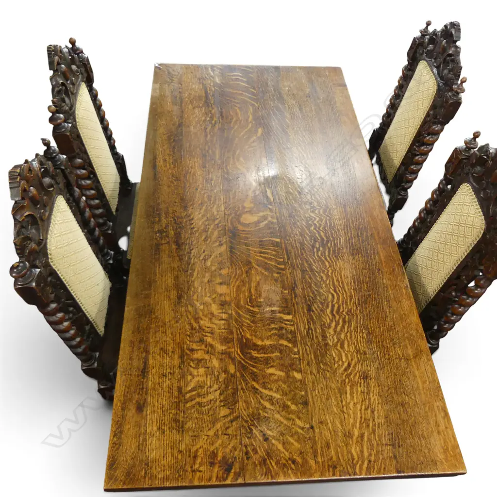 JACOBEAN STYLE OAK TABLE w. STRECHER BASE 1530x740x750mm & 4 CHAIRS Image 1++