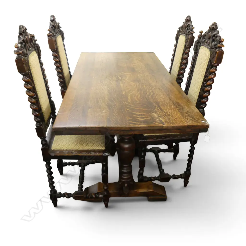 JACOBEAN STYLE OAK TABLE w. STRECHER BASE 1530x740x750mm & 4 CHAIRS Image 1++