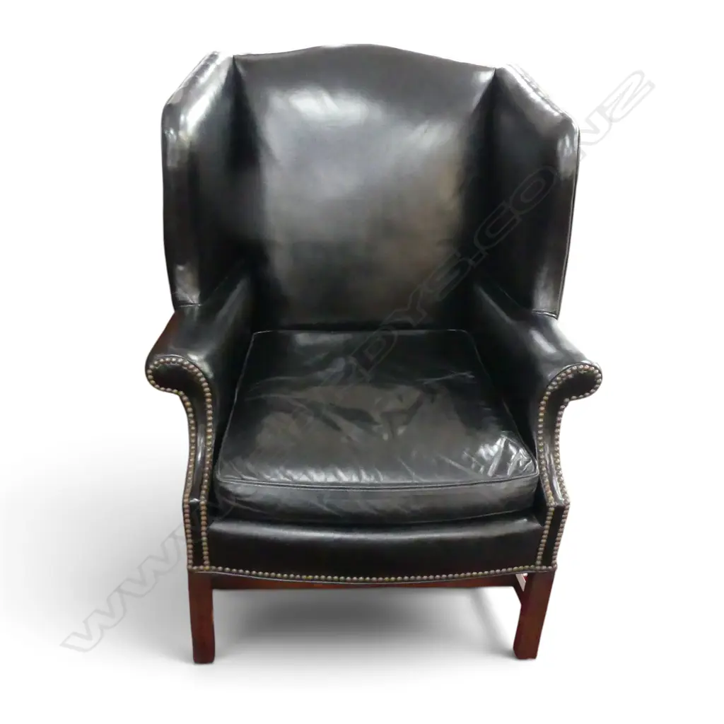 BLACK LEATHER WING BACK LIBRARY CHAIR 800x700x1050mm Image 1++