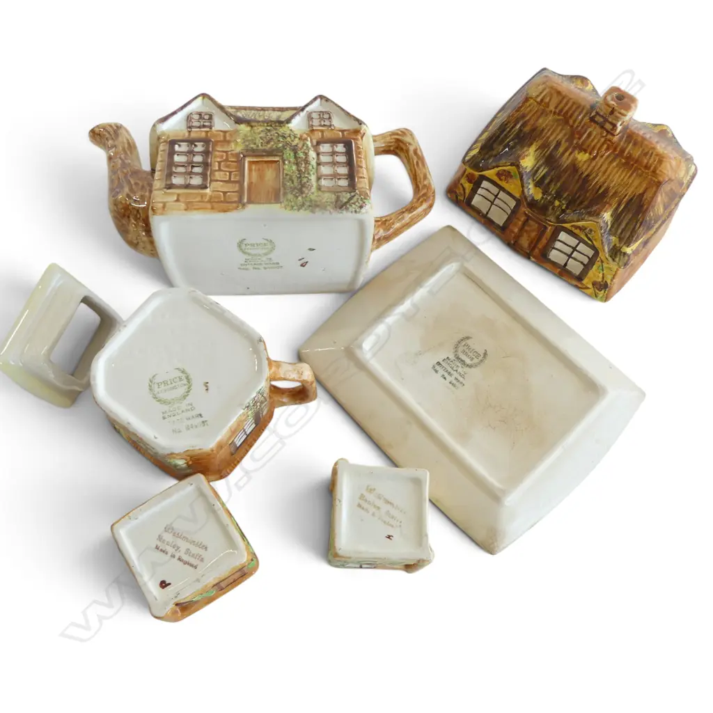 VINTAGE PRICE of ENGLAND ' COTTAGE WARE' CERAMIC TEASET: pot + lidded butter dish + 2 jugs + sugar Image 1++