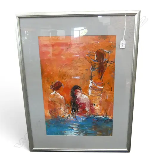 SIGNED ARTWORK, 3 WOMEN, ACRYLIC 510x350mm