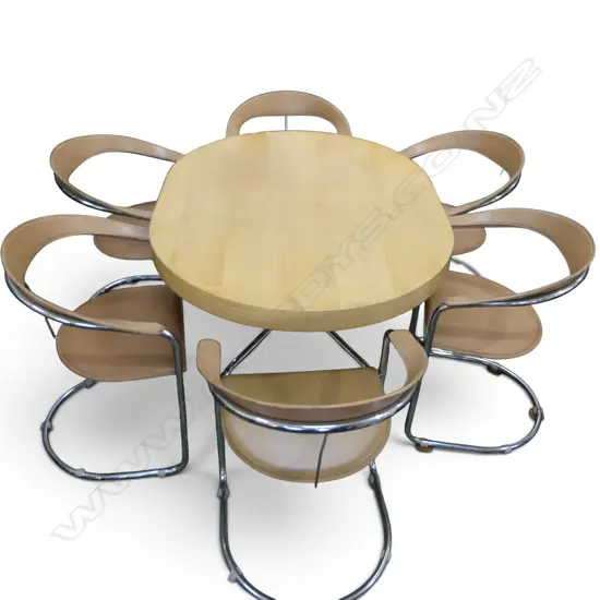 MODERN TABLE & 6 CHAIRS wear to arms 1260x1045x740mm