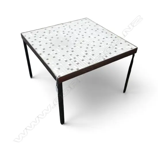 MID CENTURY TILED SIDETABLE 490MM SQUARE H350MM